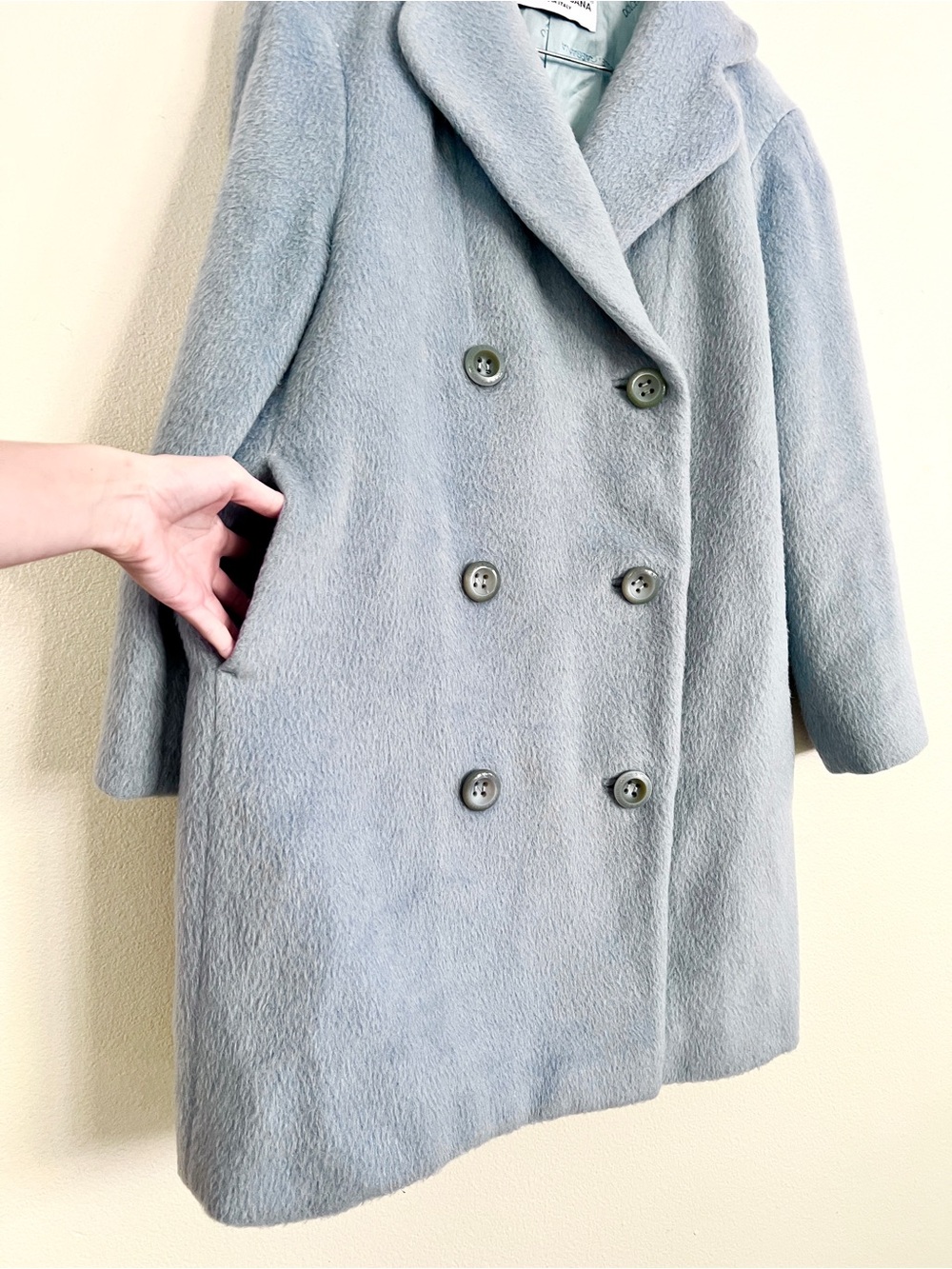 Vintage DOLCE & GABBANA F/W 1996 Mohair Double Breasted Car Coat in Baby Blue - Picture 13 of 13
